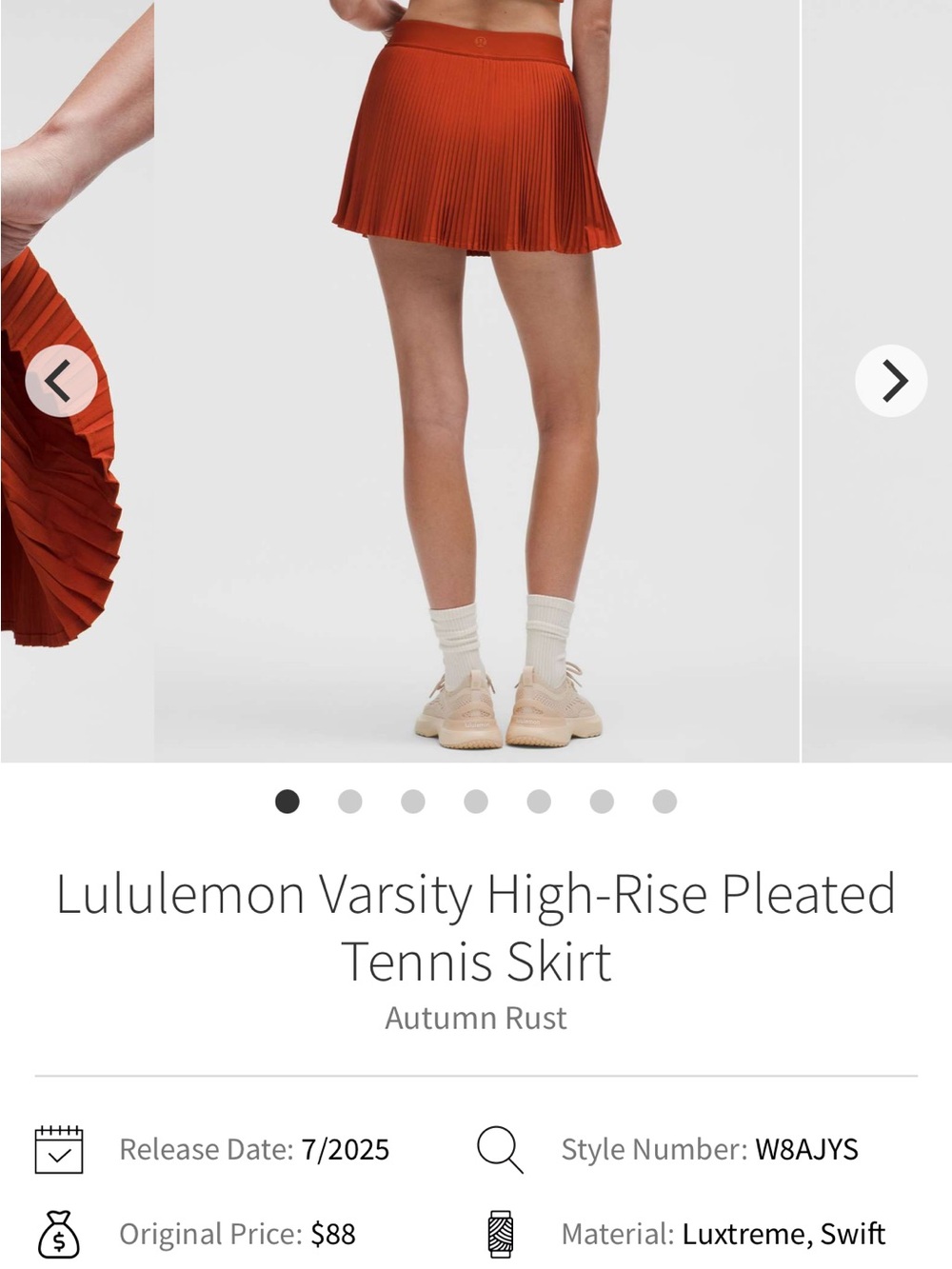 lululemon athletica Varsity High-Rise Pleated Skirt in Autumn Rust